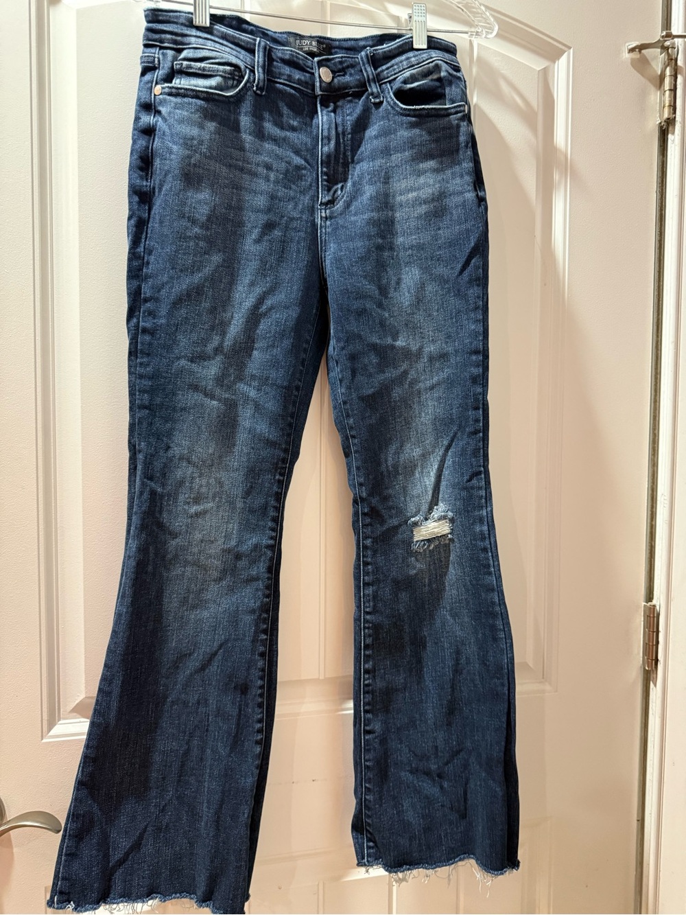 Judy Blue Dark Indigo Flare Jeans with Knee Rip